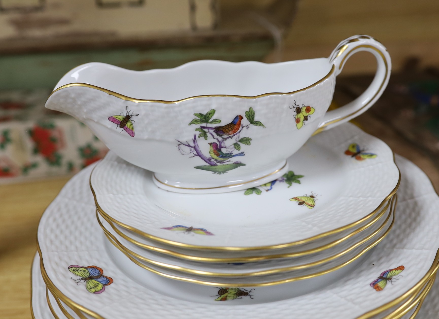 A Herend Rothschild Birds pattern part dinner service
